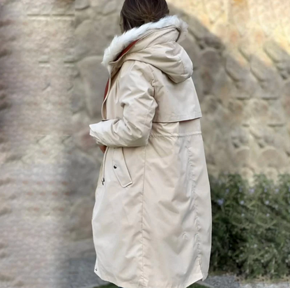 Parka informal con cuello de piel y capucha de invierno para mujer