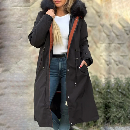Parka informal con cuello de piel y capucha de invierno para mujer