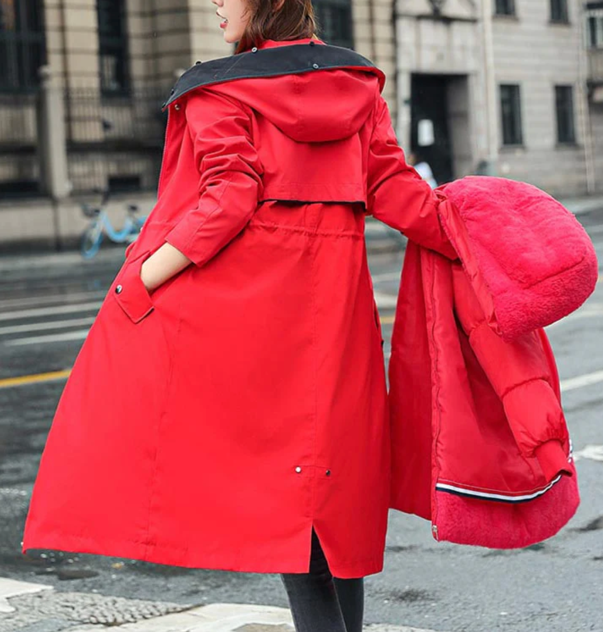 Parka informal con cuello de piel y capucha de invierno para mujer